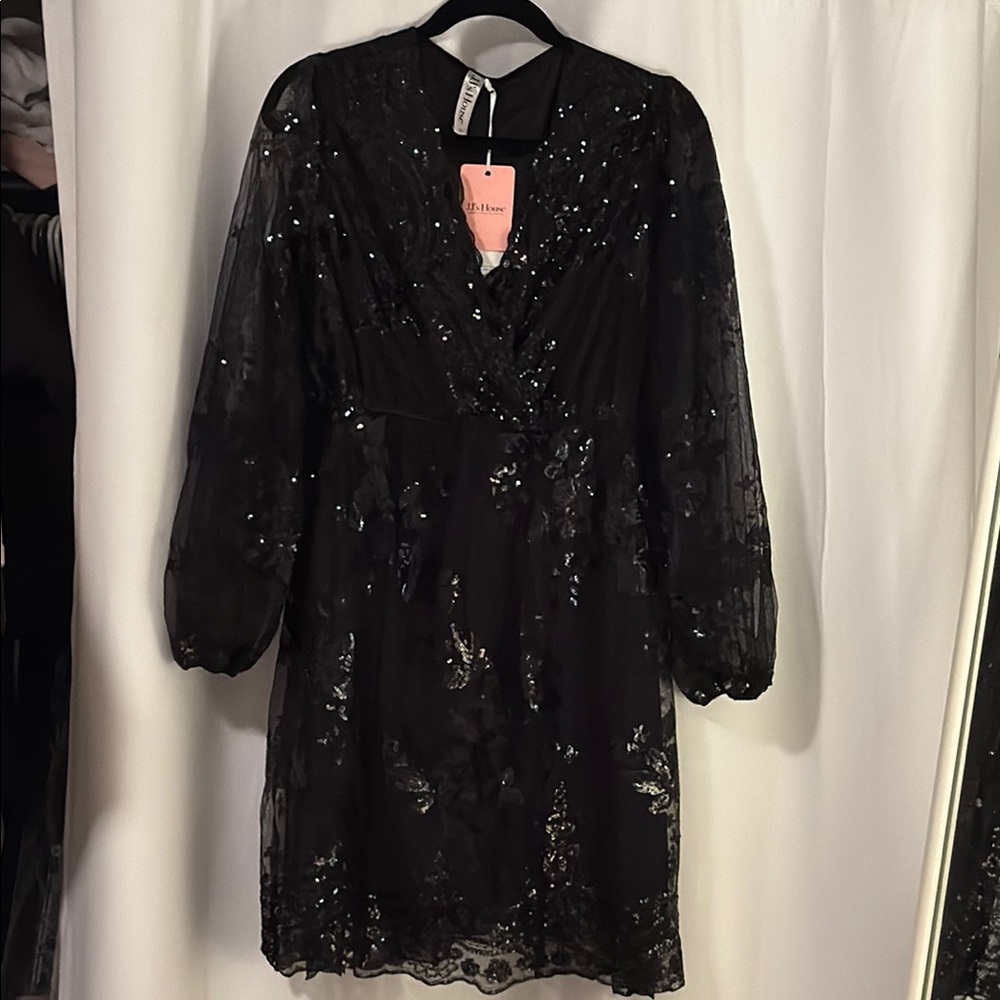 JJs House Black Sequin Long Sleeve Dress